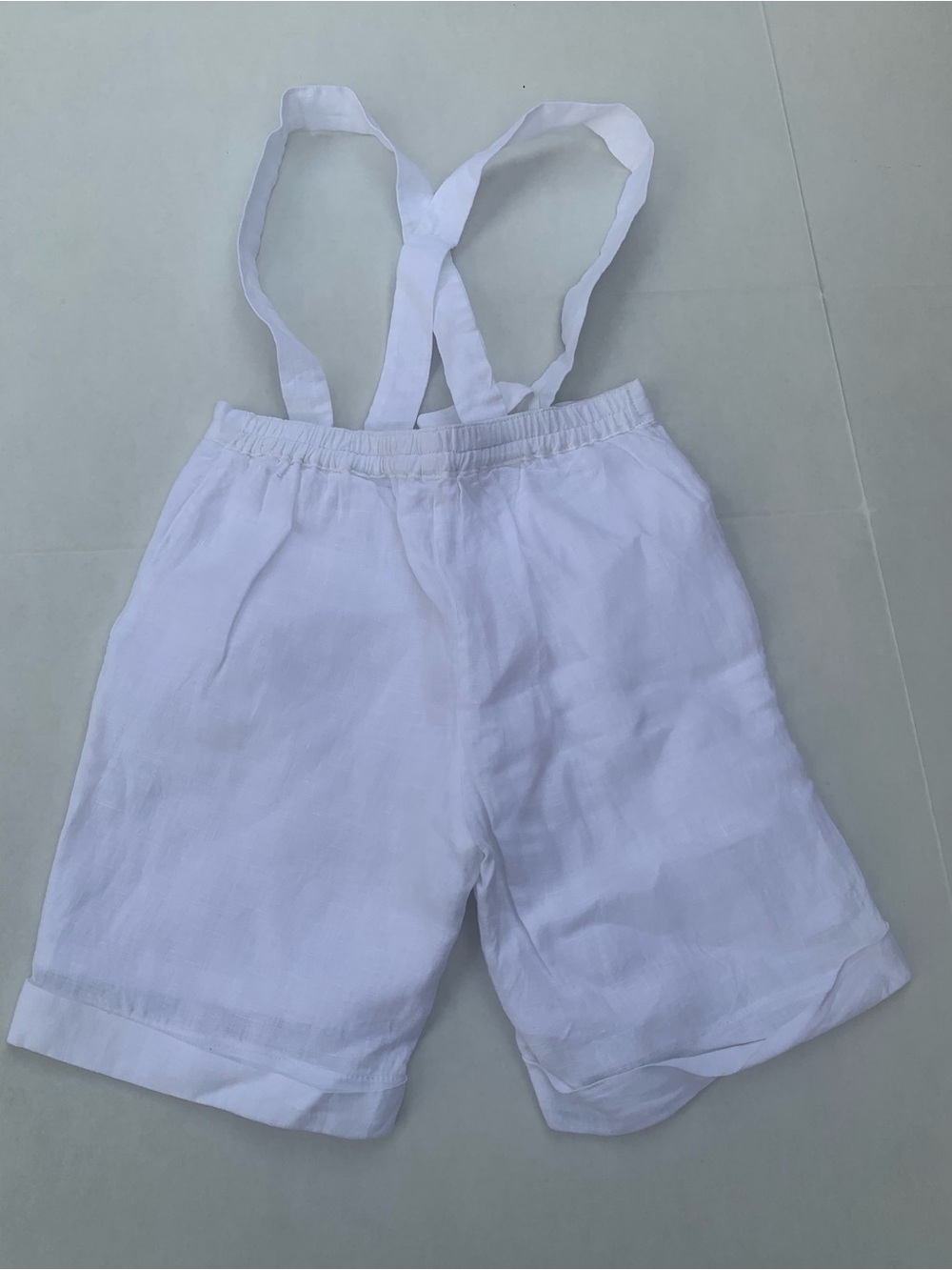 White kids Linen Shorts with Suspenders